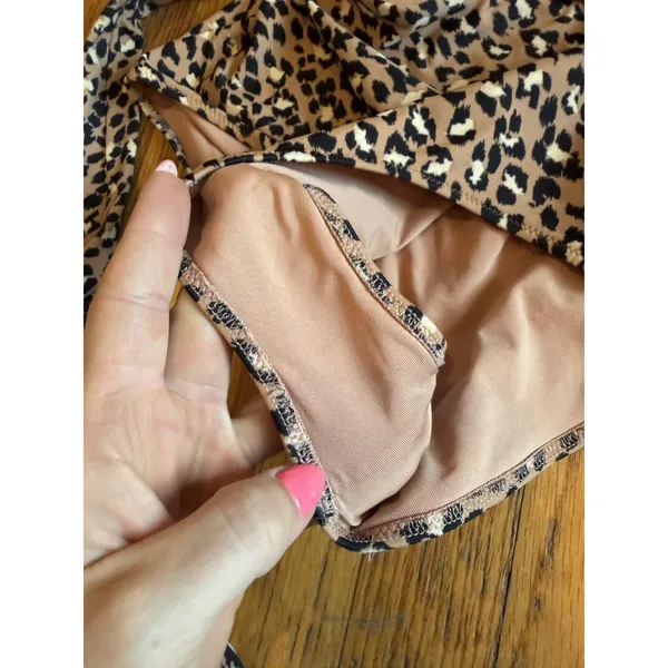 Aerie Swimsuit Womens Small Brown Leopard One Piece Belted Wrap Tie Waist Lined - Image 6