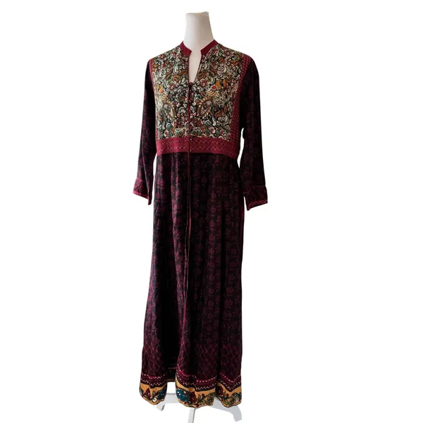 Biba Indian Printed Button Front Half Collar Long Sleeve Maxi Dress - Image 3