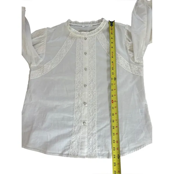 Tasha Polizzi White Cotton Lace Victorian Peasant Button Up Blouse Womens Medium - Image 7