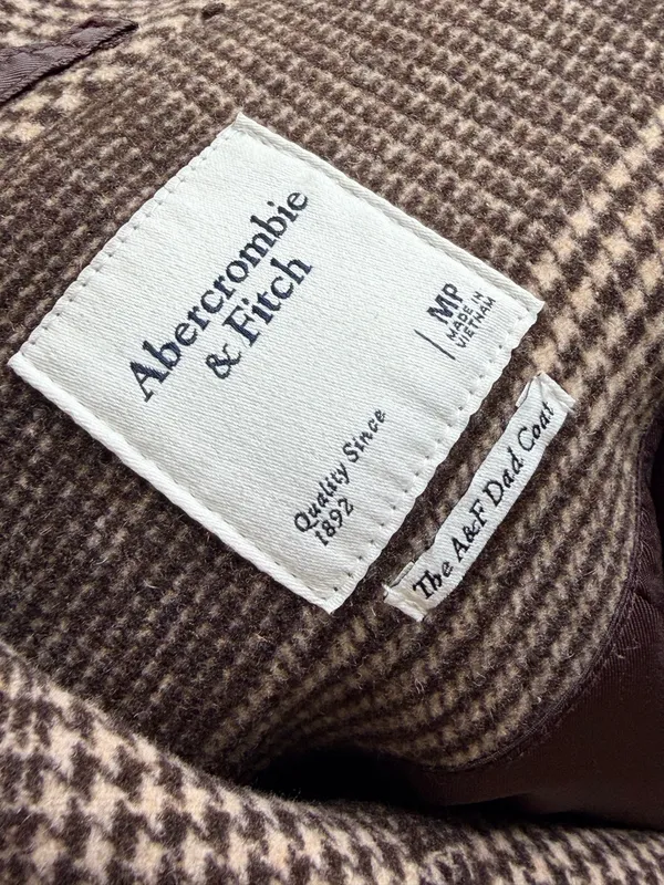 Abercrombie & Fitch Brown Plaid Long Coat Tailored Quiet Luxury Classic Preppy - Image 4