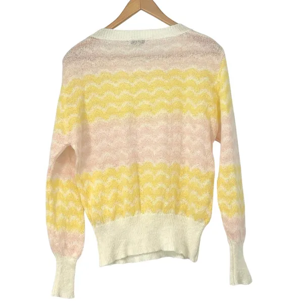 FRNCH Paris Linette Chevron Pink‎ and Butter Yellow Sweater Size Small Preppy - Image 3
