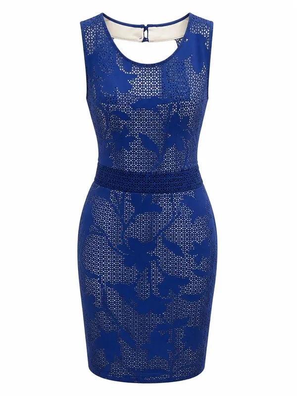 Bisou Bisou Cobalt Blue Lace Sleeveless Mini Dress - Image 3
