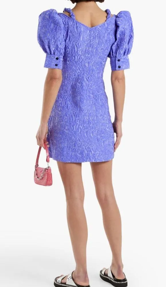 GANNI Cold-shoulder cloqué mini dress Purple Size Small - Image 3