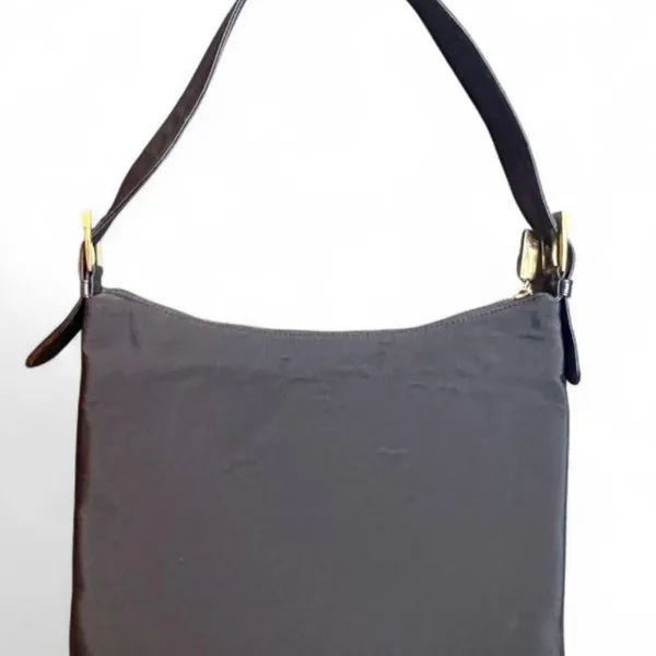 Ralph Lauren Black Nylon Shoulder Bag Leather Strap Gold Hardware Zip Hobo - Image 2