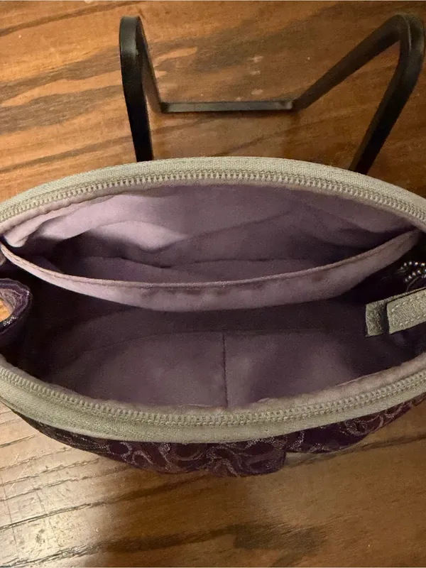 coach Purple Jacquard Cosmetic Case with Metallic Accents Coach charm added - Image 13