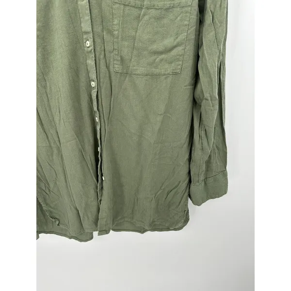 Aerie Women XS Green Long Sleeve Button Front‎ Cotton Blend Shirt G24 - Image 3