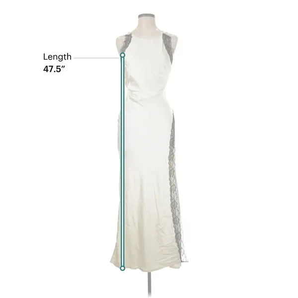 Here Comes The Sun Ivory Black Lace Cutout Maxi Dress Y2K Satin Slip Formal - Image 5