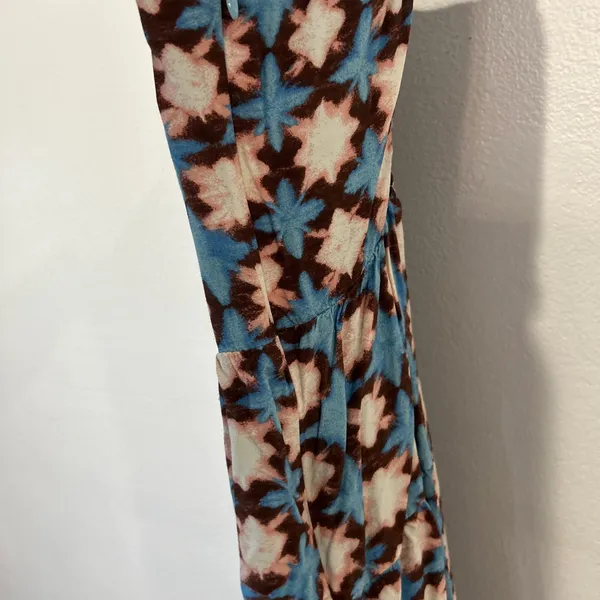 Source Unknown Blue and Brown Patterned Midi Dress Black Size M - Image 3