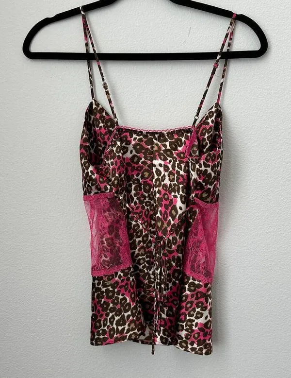 Flora Nikrooz Pink brown lace leopard print nighty lingerie Set - Image 4