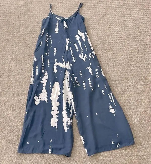 Buenos Ninos Blue & White Tie Dye Boho Wide Leg Jumpsuit - Image 5