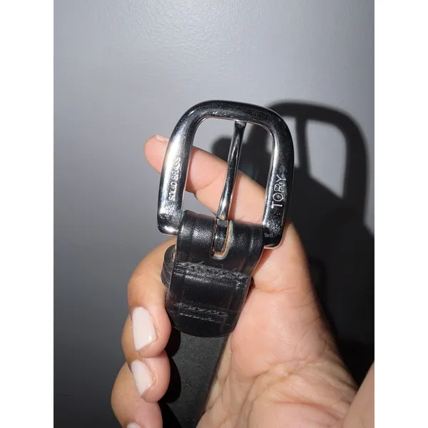 Tory Burch Black Leather Red Ribbon & Silver‎ Snaffle Bits Horse Bit Belt 26 - Image 3