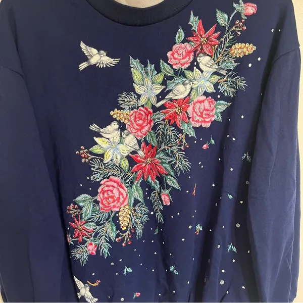 Vintage Nutcracker Brand‎ Christmas Wreath Peace Dove Crewneck Size Medium - Image 2