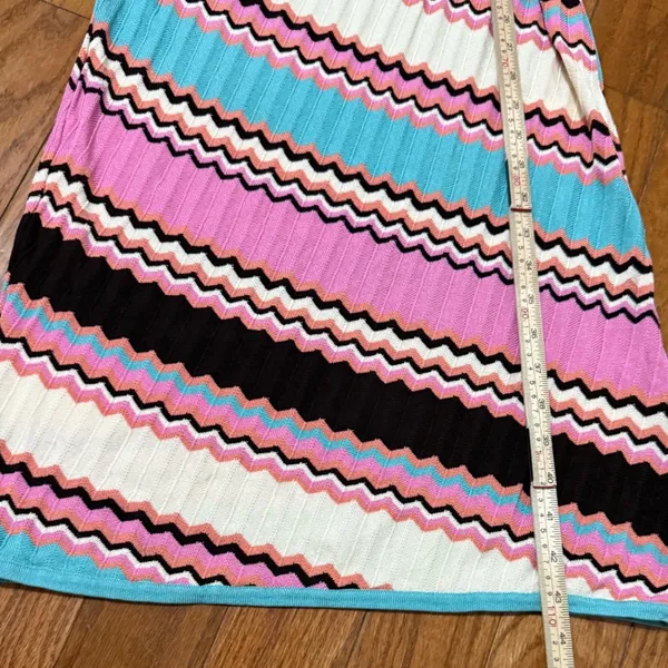 Bloomingdales Pink Turquoise Chevron Zigzag‎ Knit Wrap Midi Dress Vintage Med - Image 4