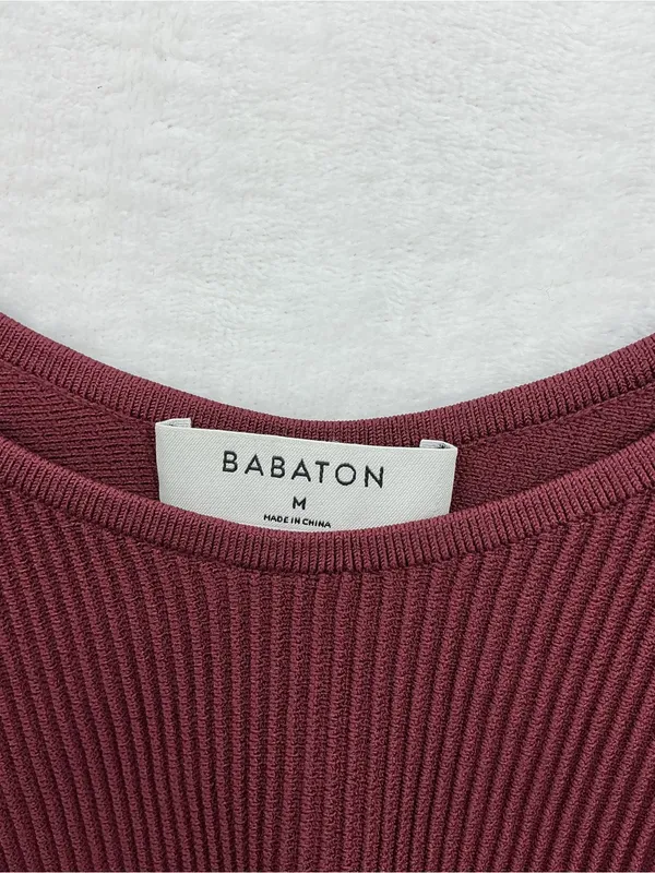 Babaton Off-the-Shoulder Ribbed Crop Sweater in Burgundy 1155 - Image 3