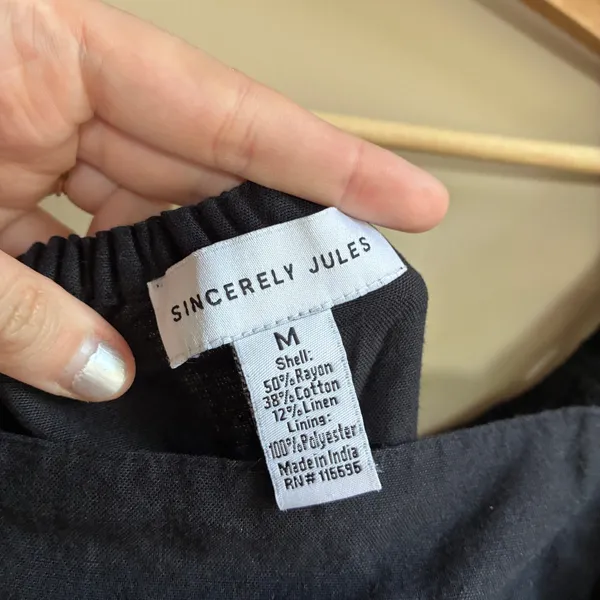 Sincerely Jules linen blend black jumpsuit open back pinafore detail women's M - Image 4