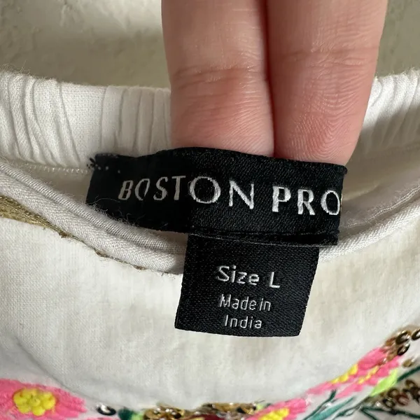 Boston Proper Maxi Dress Sz L Sequin And Embroidered Lace Insert Tiered Peasant - Image 4