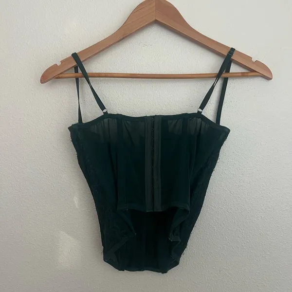 Urban Outfitters Modern Love Corset Slate Dark Green L Fairy Grunge Whimsy Lace - Image 7
