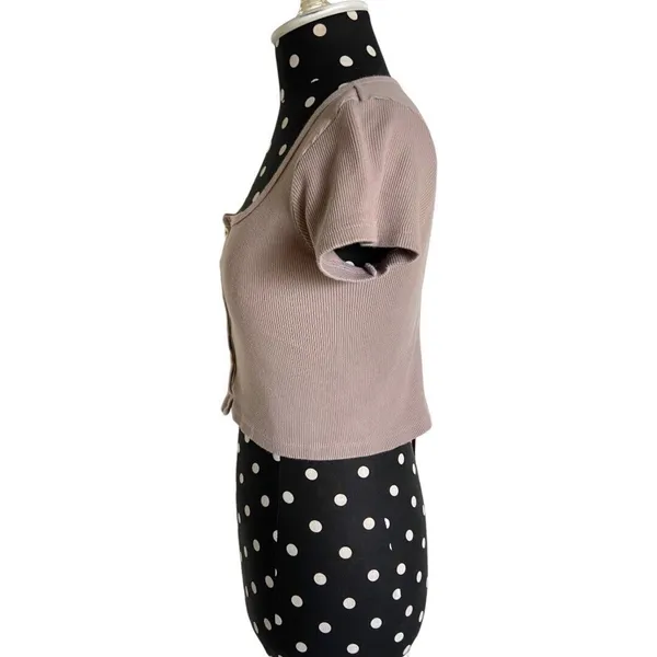 Brandy Melville John Galt Womens Top‎ Taupe Ribbed Button Up Zelly Y2K Cropped - Image 6