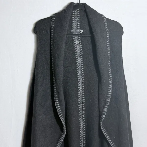 Alice + Olivia Black Long Open Front Wool Alpaca Blend Sweater Vest Size XS/S - Image 5