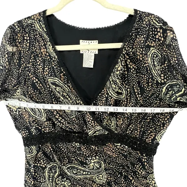 ICE Y2K Silk Babydoll Top Womens L Black Abstract Paisley Lined Whimsigoth Boho‎ - Image 7