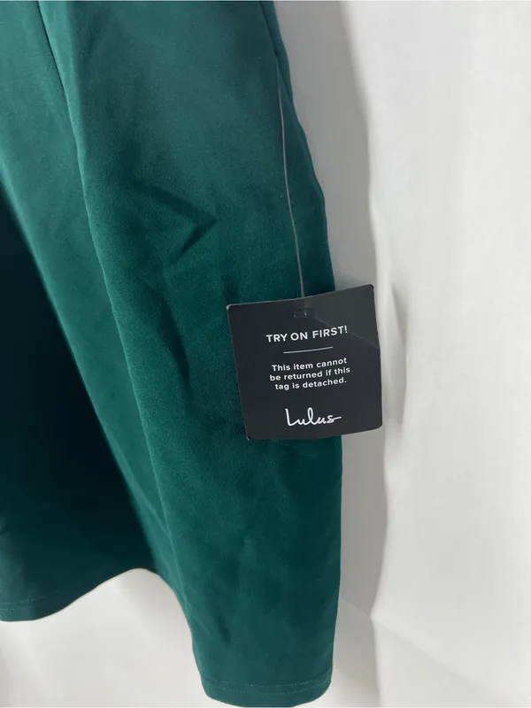 Lulus Emerald Green Asymmetrical Strap Bodycon Mini Dress Size S NWT - Image 5