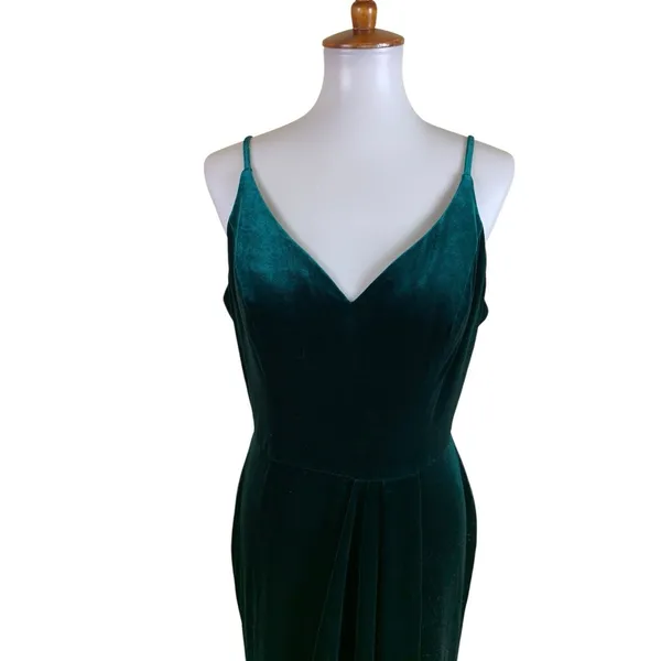 Revelry Emerald Green‎ Velvet Midi Dress Slip Formal Bridesmaid 12 - Image 2
