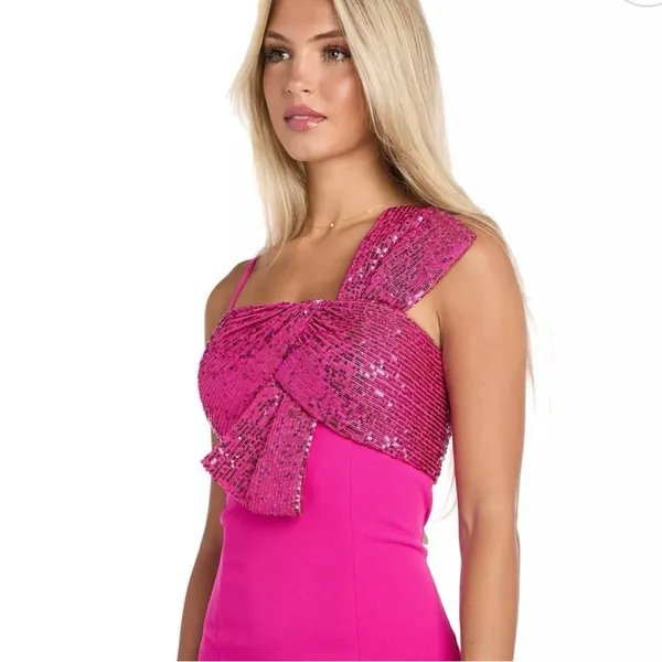 Morgan and Co One-Shoulder Sequin maxi Dress room formal homecoming Barbie - Image 9