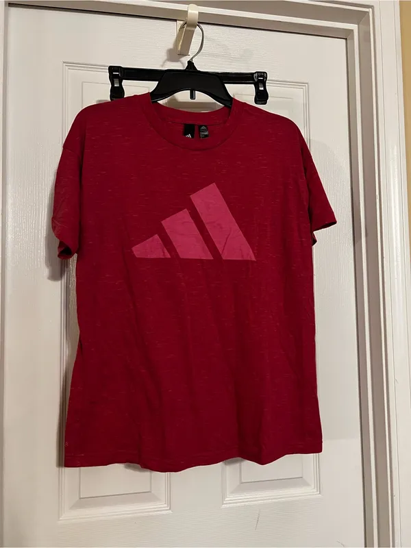 adidas Women’s Red Tee with Pink Logo - Image 2