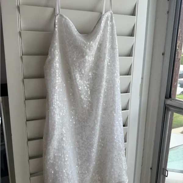 Stuad White Sequin Mini Dress sz 8 - Image 3