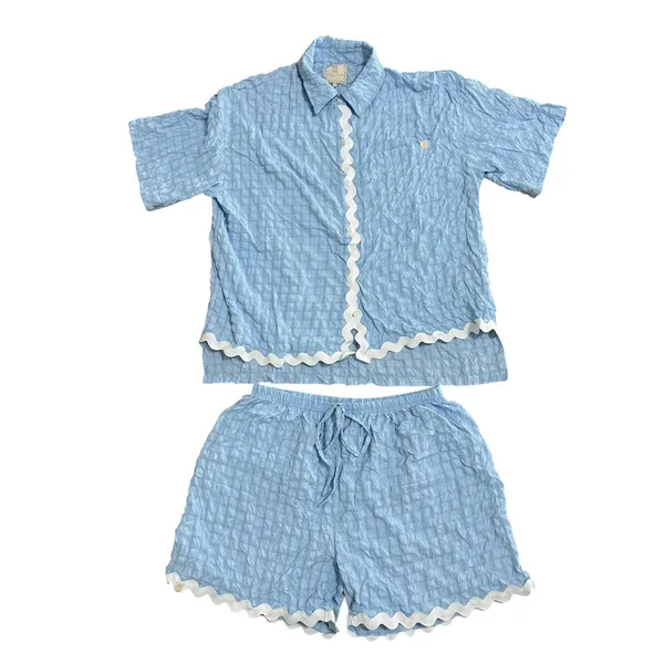 Simply‎ Southern Blue Scalloped Lounge Set XL Top and Shorts lounge set - Image 2