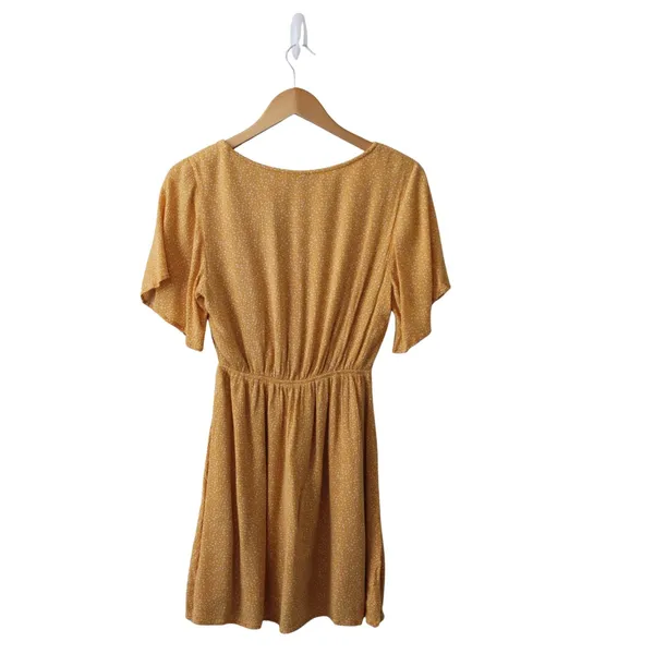 Abercrombie & Fitch Yellow Orange Mini Short Sleeve Bow V-neck Dress Size Medium - Image 2