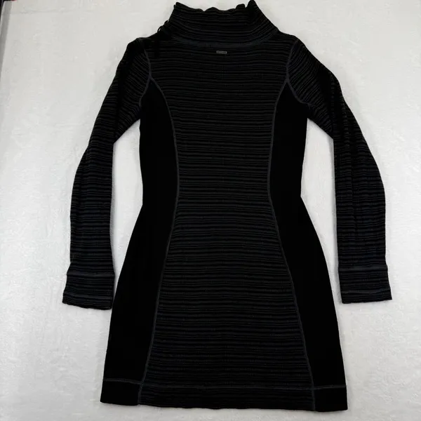 prAna Women Black Gray Striped Wool‎ Blend Funnel Neck Sweater Dress Small - Image 10