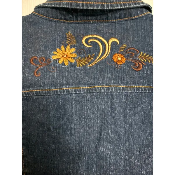 Decorated Originals Womens Floral Embroidered Denim Shirt Jacket Dark Wash Large - Image 4