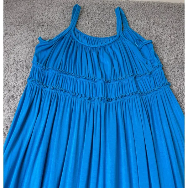Blue Tiered Ruffle Maxi Dress Sleeveless Spaghetti Strap Boho Jersey Knit Summer - Image 2