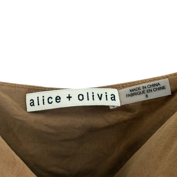 Alice + Olivia Tiana Button‎ Front Jumpsuit Tan Utility Cargo Tie Waist Size 8 - Image 13