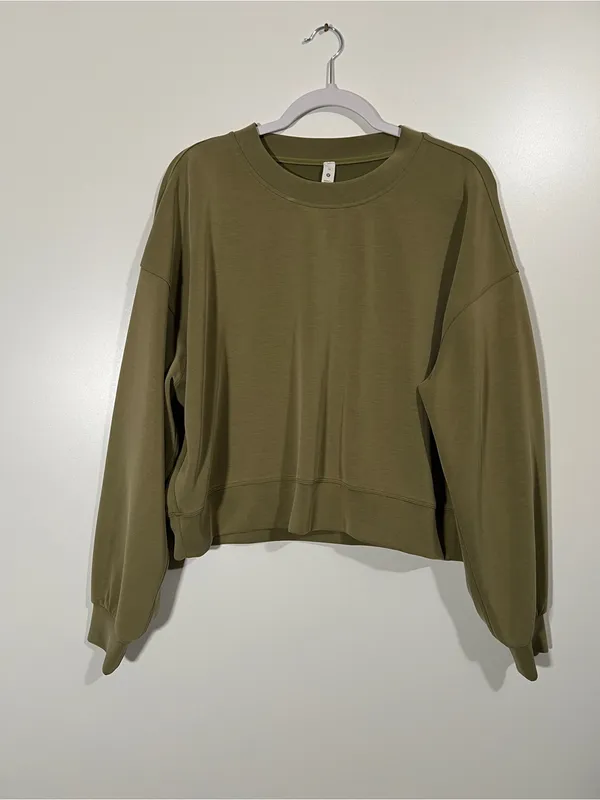 Lululemon Softstreme Perfectly Oversized Crop Crewneck Sweatshirt Bronze Green - Image 3