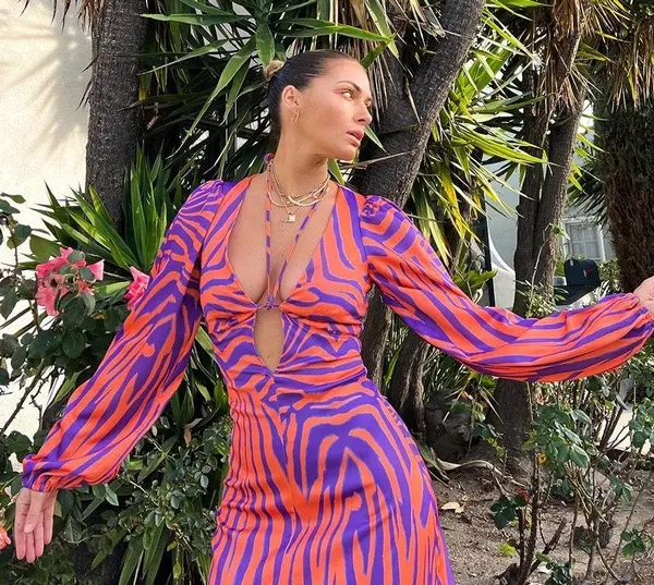 AFRM Portia Dress in Orange Zebra Small - Image 2