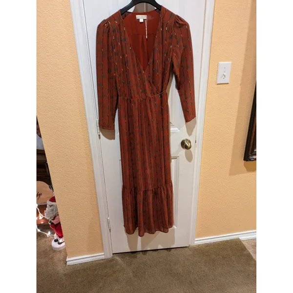 See U Soon Brown Wrap Long Midi Long Sleeve Dress Size Small - Image 10