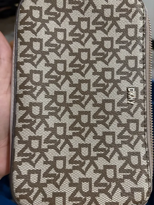 DKNY Beige and Brown Logo Crossbody Bag with Chain Strap - Image 8