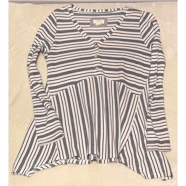 Anthropologie Maeve Eliza Striped Long Sleeve Peplum Henley Top Large L - Image 3