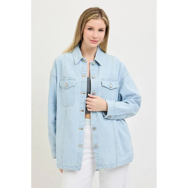 RISEN‎ Oversized Stripe Denim Shaket - Image 2