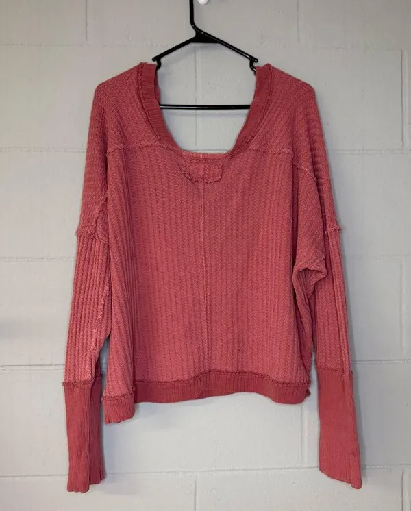 Free People We The Free New Magic Waffle Knit Thermal Long Sleeve Top in Cowboy Size Large - Image 5