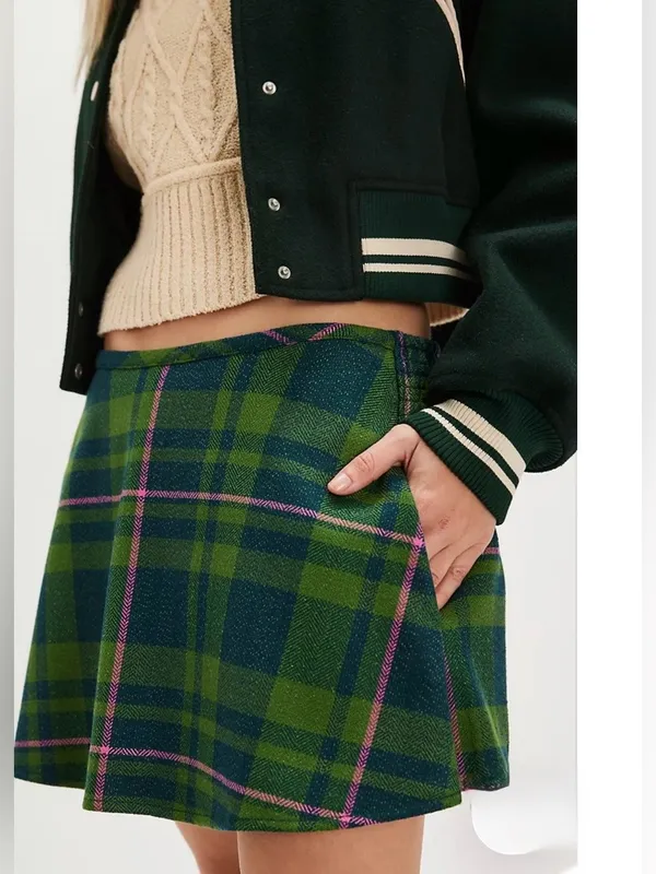 NEW Free People Paradise Found New Menswear Skort Green Dean Tartan Small - Image 2