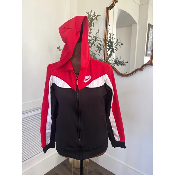 Nike Womens S Red Black White Colorblock Full Zip Hoodie Nike Fit Track Jacket - Image 2