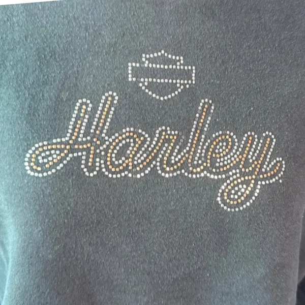 Harley Davidson Womens L Black Rhinestone Crewneck Sweatshirt York PA Y2K Biker - Image 3