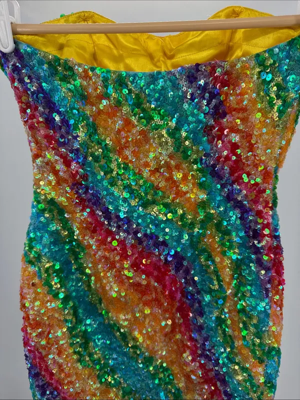 Gigi Multicolor rainbow full Sequin Mini Dress strapless 0 colorful pride event - Image 3