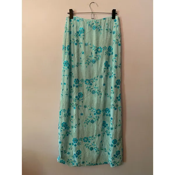 Blue Allover Beaded Sequin Maxi Skirt Resort Vacation Glam Women's size Medium - Image 6