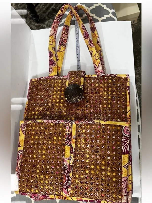 Vera Bradley Woven Straw Rattan Tote Bag Floral Boho Summer Beach Market 🌿 - Image 3