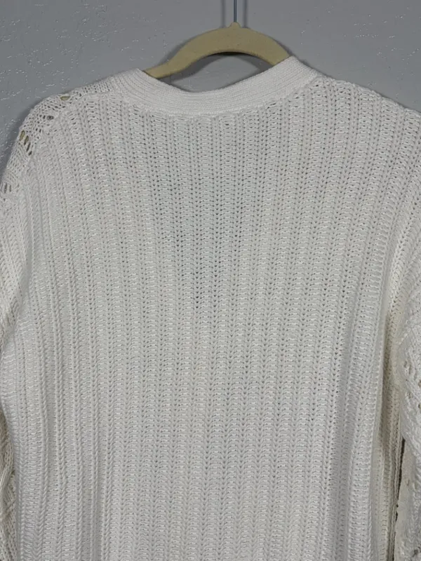 Sundance Women M White Hand Knit Cardigan Sweater 100% Cotton Cable Knit Pockets - Image 7