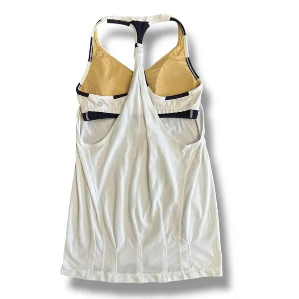 Lululemon Women’s Size 6 White Navy Racerback Tank Top‎ Built-In Bra Yoga Gym - Image 7